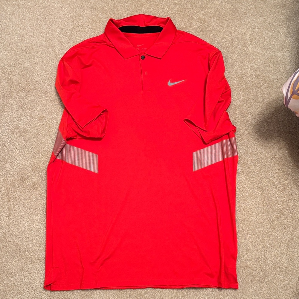 Nike golf polo red silver stripe large